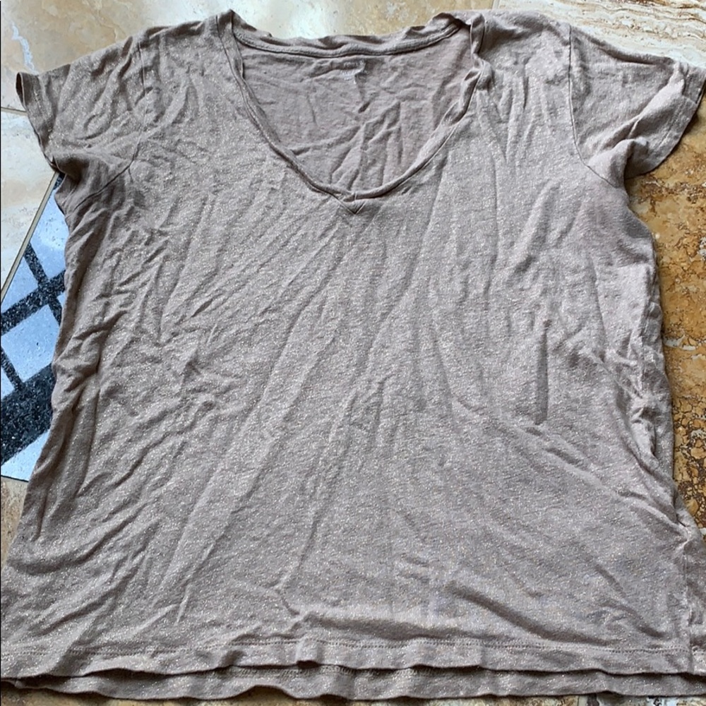 J. Crew capsleeve 100% linen tan/gold flecked - Picture 2 of 11